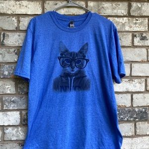 Blue Nerdy Cat T-Shirt